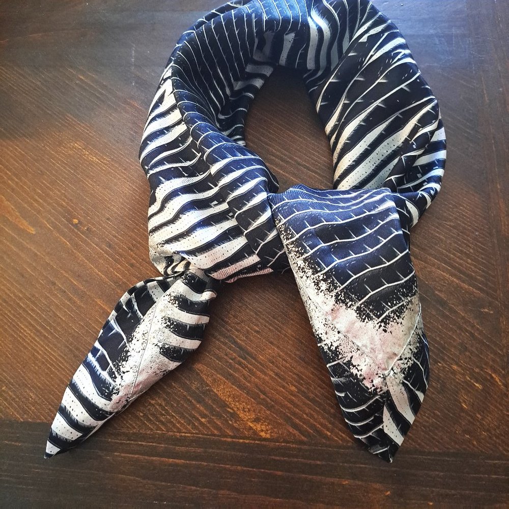Black, Gray and Silver Handpainted Scarf